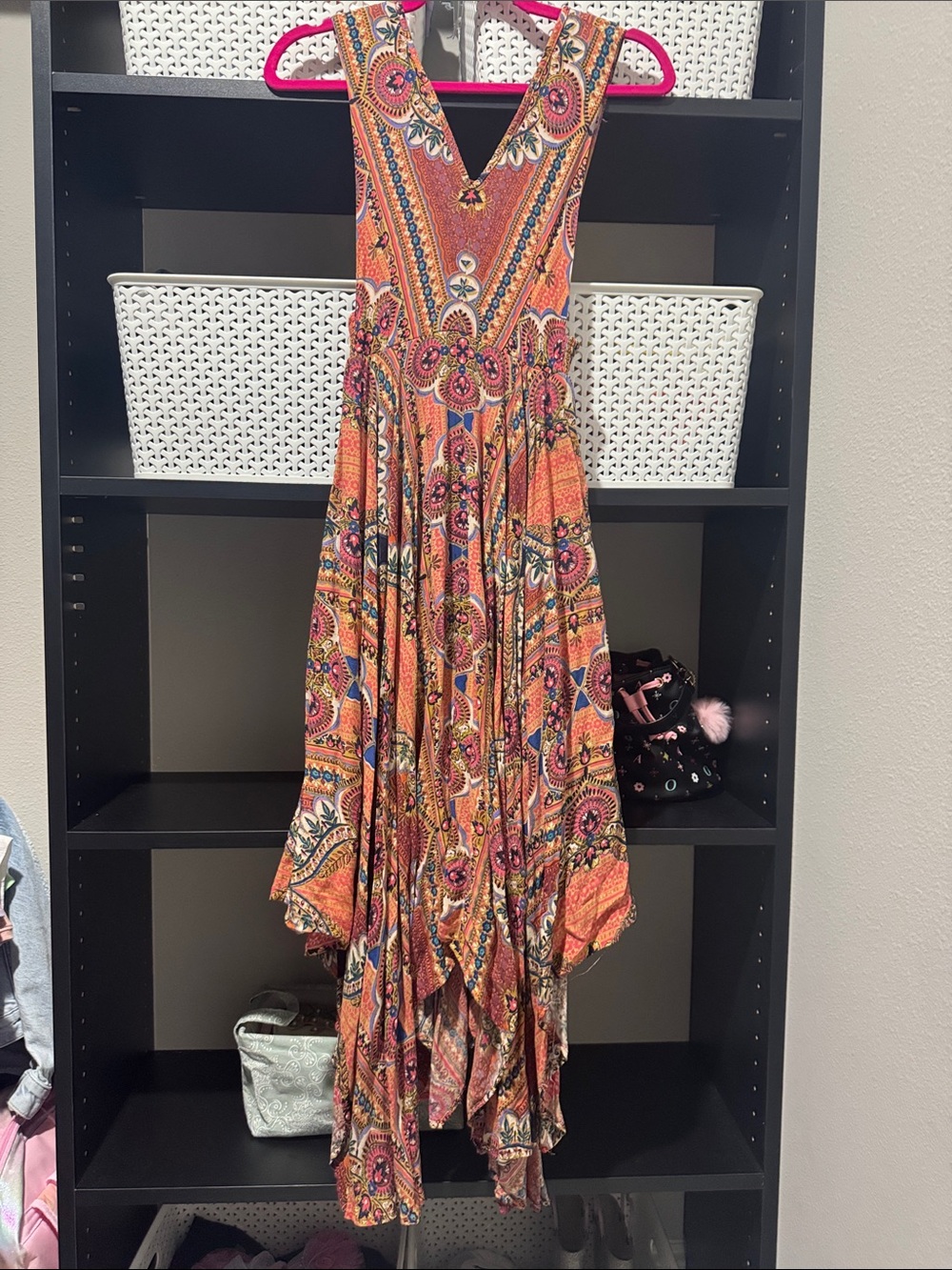Angie Orange Paisley Asymmetrical Handkerchief-Hem Dress